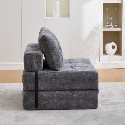 DESMIU Slaapbank 79 x 57 cm - Opvouwbaar Met Rugleuning En Hoofd- En Lendenkussens - Voor Woonkamer En Logeerkamer - Chenille Grijs