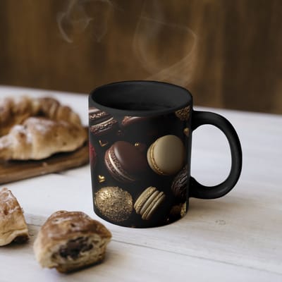 Magische Mok - Foto op Warmte Mokken - Koffiemok - Macarons - Rood - Hart - Magic Mok - Beker - 350 ML - Theemok