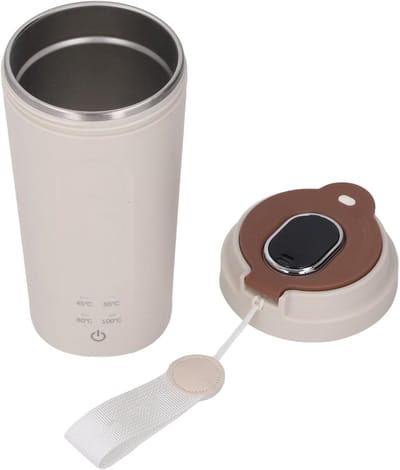 Draagbare Elektrische Waterkoker 450ml met 4 Temperatuurstanden, Digitaal Display en USB-C – Reiswaterkoker met 304 RVS Binnenkant en Dubbele Wand, Inclusief Accessoires