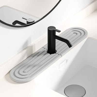 Dailygoods - Afdruipmat voor gootsteen, kiezelgoer, steen, waterkraan, spatbescherming, waterkraanmat, 40 x 10 cm, wastafel, splash pad, steen, droogmat, keuken voor keuken en badkamer, grijs