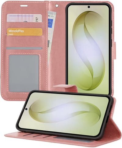 Hoesje - Met Pasjeshouder - Geschikt voor Samsung Galaxy S26 - Luxe Bookcase Portemonee - Flip Case - Kunstleer Book Case - Flipcase - Book Cover - Walletcase - Portemonneehoes - Telefoonhoesjes - Rosé goud