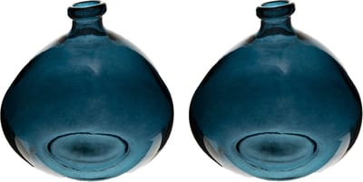 Atmosphera bloemenvaas Genua - 2x - Organische bol fles vorm - blauw glas - H22 x D21 cm