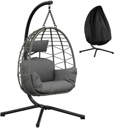 M-Goods - Hangende stoel voor Binnen & Buiten – Inclusief Standaard, Kussens en Beschermhoes – Grijs/Zwart – Tot 150 kg