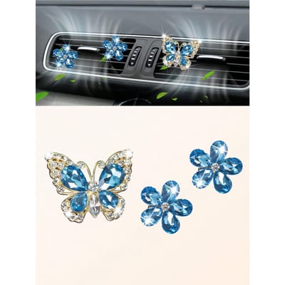 3 Stuks Kristallen Vlinder & Bloem Auto Luchtuitlaat Clips met Strass Decoratie, Universeel voor Auto AC Uitlaten