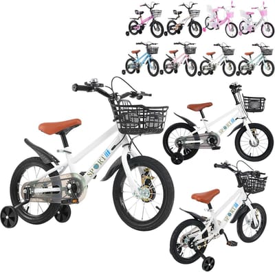 Kinderfiets 12/14/16 inch met mand en steunwielen voor jongens en meisjes van 2 tot 8 jaar