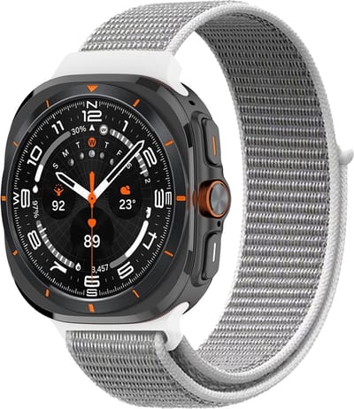 By Qubix - Compatible Samsung bandje - Nylon loop bandje - Lichtgrijs - Geschikt voor Samsung Galaxy Watch Ultra / Ultra 2 - 47mm