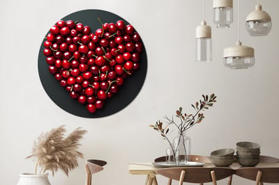 WallCircle - Wandcirkel - Muurcirkel - Kersen - Hart - Rood - Zwart - Aluminium - Dibond - 140x140 cm - Binnen en Buiten