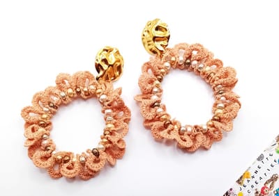 Jeannette-Creatief® - Ibiza Beach - Barok & Lashes Terracotta - Oorbellen - Broderie - Kant - Oorbellen Dames - Terracotta Oorbellen - Kanten Oorbellen - Earrings with Lashes - Handmade Jewellery - Unieke Oorbellen - Oorbellen Broderie - Boho Chic