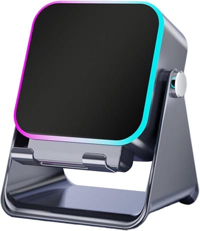 Inductie Luidspreker - Telefoonhouder - Draadloos Opladen - Met Verlichting - 12 x 8 x 8 cm - Zwart