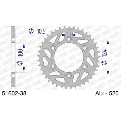 Aluminium tandwiel achter Afam 520 38 dents