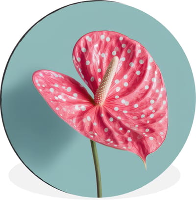 WallCircle - Wandcirkel - Muurcirkel - Blad - Anthurium - Stippen - Roze - Aluminium - Dibond - 30x30 cm - Binnen en Buiten