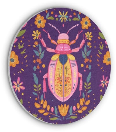 Akoestisch wandpaneel rond 30x30 cm - Vilt schilderij Kever - Felgekleurd - Bloemen - Bladeren - Ronde akoestische panelen - Geluidsdempende wanddecoratie - Geluidsisolatie wandcirkel - Muurdecoratie geluidspanelen