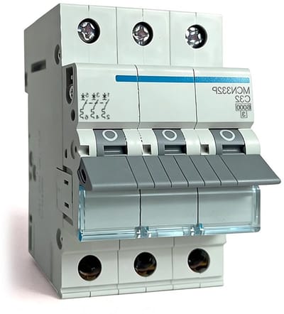 Automatische 3-fase stroomonderbreker 32 A met klemmen, 6 kA kortsluitsterkte, karakteristiek C voor veilige elektrische installaties