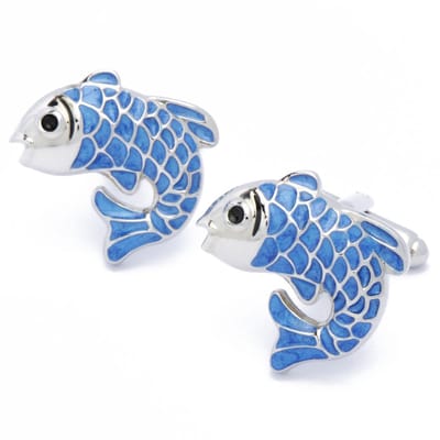 Manchetknopen - Vis Zilver Blauw Emaille