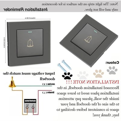 Deurbel Glas Kunststof - Belschakelaar Drukknop - Toegang Verlenen - Minimalistisch Design - 86 mm - Grijs