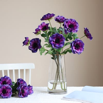 Anemoon - 3 bloemen - paars - zijden bloemen - 3 stelen - onderhoudsvrij - 52 cm - kunstbloemen