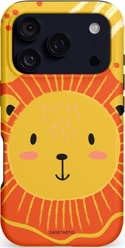 Casetastic hoesje geschikt voor Apple iPhone 17 Pro - MagSafe - Dubbellaagse bescherming - Vrolijke leeuw - Fashion Case - Goud Rood Oranje