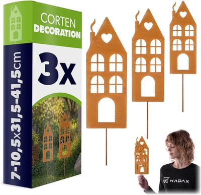 KADAX tuinpluggen van cortenstaal, set van 3, roestdecoratie voor in de tuin, roestvrijstalen tuindecoratie om in te pluggen, metalen roestplug, roestige tuindecoratie