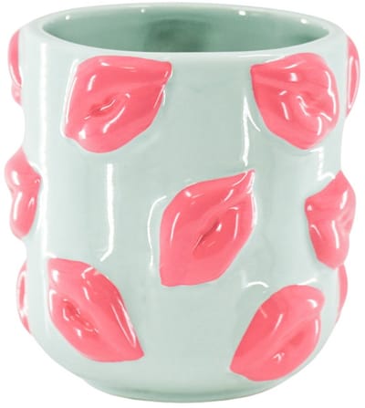 Housevitamin Bloempot – Plantenpot met Lippen – Mintgroen & Roze – 11x11x11,5 cm – Keramiek – Kusjes Pot – Eyecatcher voor Interieur