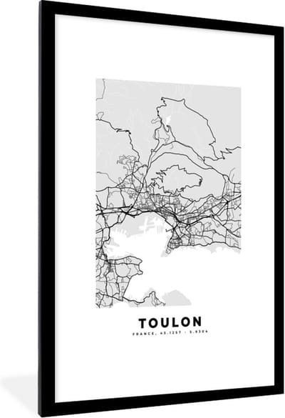 Fotolijst incl. Poster - Frankrijk - Plattegrond - Kaart - Toulon - Stadskaart - 80x120 cm - Posterlijst