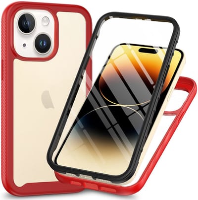 Hoesje met Ingebouwde Screenprotector Geschikt voor Apple iPhone 15 | Full Protect valbescherming | Schokbestendige Beschermhoes tegen Vallen | Shockproof | Doorzichtig / Rood