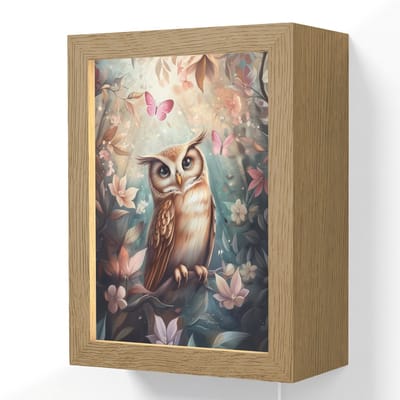 Wandlamp 15x20 cm - Oplaadbaar - Uil - Bos - Bloemen - Vlinders - Wandlampen binnen woonkamer - Slaapkamer lamp met kabel - Decoratieve nachtlamp - Vloerlamp snoer