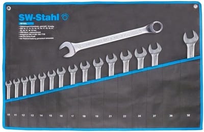 SW-Stahl 00193L Ringsteeksleutelset 10-32 mm gebogen, 16-delig I Steeksleutelset I Ringsleutel I Dubbele sleutel I Ringsteeksleutel I Steeksleutelset I Ringsleutel