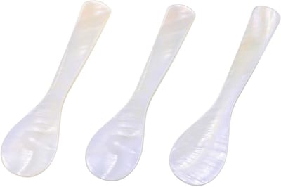 Set van 3 Moeder van Parel Lepels met Handgemaakt Rond Handvat voor IJs, Eieren en Suiker - Ideaal voor Restaurant en Feestjes, 8.6 cm
