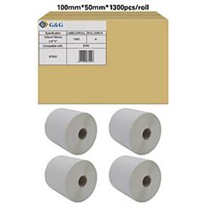 Etiketten G&G, compatibel met Zebra 87000, 100 x 50 mm, zelfklevend, thermisch papier, wit, 4 x 1300 stuks