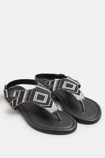 Yours Sandalen Met Tvormig Bandje Met Kralen In Een (Extra) Brede Pasvorm In Zwart Imitatieleersize 37EEE