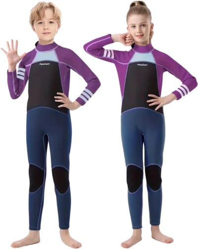 Bovista Wetsuit Kinderen - Swimsuit - Shorty - Surfpak - Duikpak - Lange Mouw - Zwemsuit - Paars - S