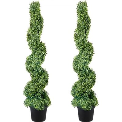 VEVOR 2 stuks kunstmatige buxus torenvormige spiraalvormige kunstplant, 122 cm hoog, decoratieve plant, groene kunststof plant van PE, ijzeren topiaryplanten inclusief 10 stuks vervangende bladeren