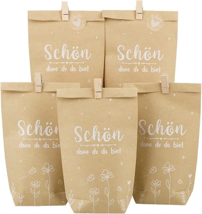 12x Kraft Cadeautasjes Set met Knijpers en Stickers - Bedankjes en Cadeauverpakking