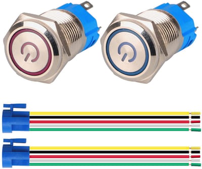 Vergrendeling Drukknop Waterdicht LED Schakelaar voor 16mm Montagegat - Blauw en Rood