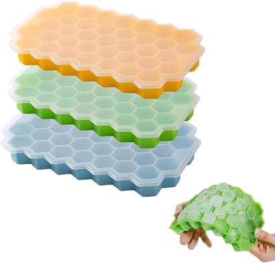Set van 3 siliconen ijsblokjesvormen, BPA-vrij, stapelbaar met verwijderbare deksels, perfect voor cocktails en gekoelde dranken, maakt hexagonale ijsblokjes