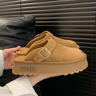 Dames Mules Schoenen Platte Schoenen Platform Slippers Casual Mode Sandalen Herfst Suède Slingback Teenslippers Designer Mujer 40 black