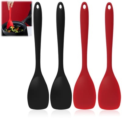 4 roerlepel, kunststof roerlepels 27,5 cm, ergonomische handgreep, ideaal voor anti-aanbakkookgerei, vaatwasmachinebestendig kookaccessoires, kooklepel, siliconen lepel