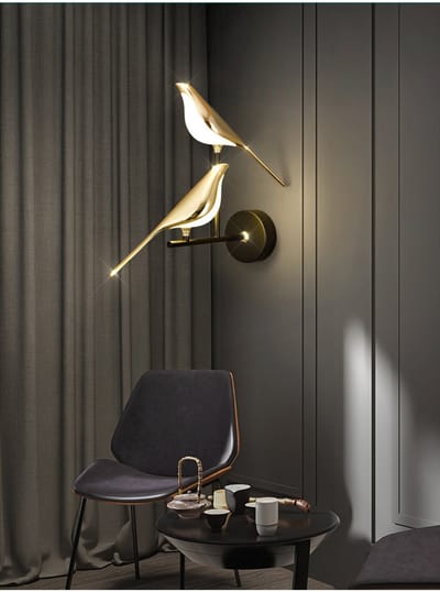 2 Vogels Wandlamp - Moderne Led Muur Verlichting - 3 Licht Kleuren - Wall Decor - Draaibaar - Goud/Zwart - Muur Decoratie