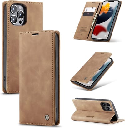 Casemania Hoesje Geschikt voor Apple iPhone 13 Pro Sienna Brown - Dunne Portemonnee Book Case - Slim Wallet Case met Pasjeshouder