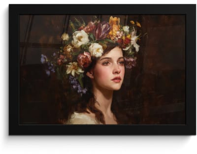 Poster in lijst - Fotolijst 30x20 cm - Posters - Portret - Vrouw - Bloemen - Posterlijst zwart - Decoratie - Wanddecoratie woonkamer - Muurdecoratie slaapkamer