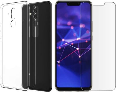 Hoesje Geschikt voor: Huawei Mate 20 Lite Transparant TPU Siliconen Soft Case + 2X Tempered Glass Screenprotector