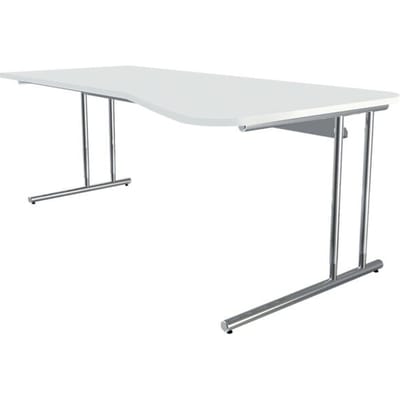 Bureautafel Toledo, in hoogte verstelbaar, vrije vorm, aanbouw rechts/links, C-poot, B 1950 x D 800/1000 mm, wit