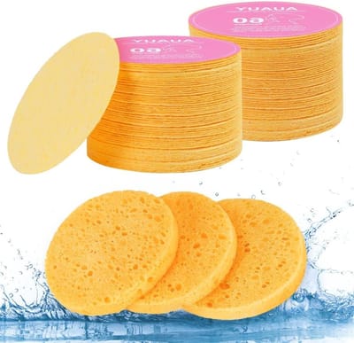 Gecomprimeerde Gezichtsponsjes, 60 Stuks Cellulose Spons voor Dagelijkse Reiniging, Natuurlijke Houtpulp Spons voor Exfoliatie en Gezichtsreiniging