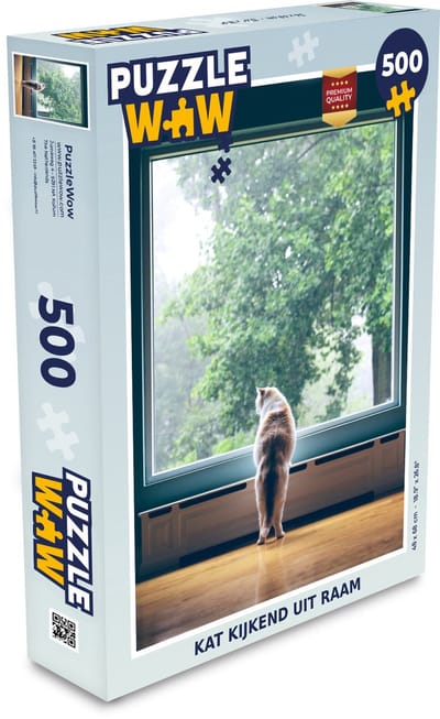 Puzzel Kat - Raam - Planten - Legpuzzel - Puzzel 500 stukjes