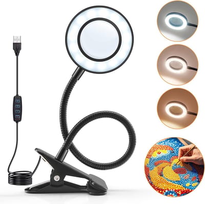Vergrootlamp Set - 10x Vergrootglas Met Licht - 1 Stuk - 3 Kleurmodi En USB Klem - Voor Handwerk Schilderen En Lezen - Zwart Met Flexibele Zwanenhals