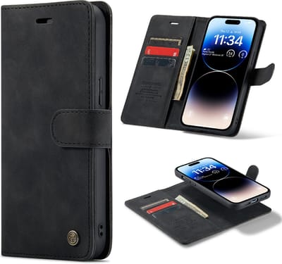 Casemania Hoesje Geschikt voor Apple iPhone 14 Pro Charcoal Gray - 2 in 1 Magnetic Book Case