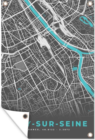 Muurdecoratie Frankrijk - Ivry-sur-Seine - Kaart - Plattegrond - Stadskaart - 120x180 cm - Tuinposter - Tuindoek