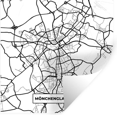 Muurstickers - Sticker Folie - Mönchengladbach - Plattegrond - Kaart - Stadskaart - 100x100 cm - Plakfolie - Muurstickers Kinderkamer - Zelfklevend Behang XXL - Zelfklevend behangpapier - Stickerfolie