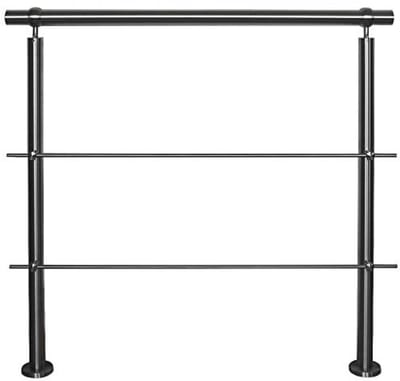 Roestvrij stalen balustrade voor balkon en trap, 1,0 m met 2 palen en horizontale stangen