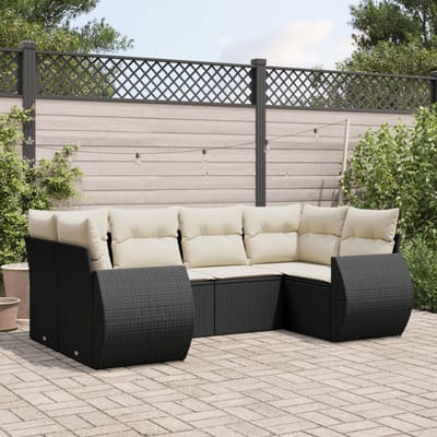 vidaXL - 6-delige - Loungeset - met - kussens - poly - rattan - zwart